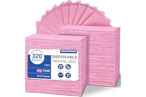 320 Pack Dental Bibs 13"x18"，3-Ply Waterproof Tattoo Bibs Sheet for Nail Salon，Dental Clinic，Feeding，Tattoo Shop (Pink)