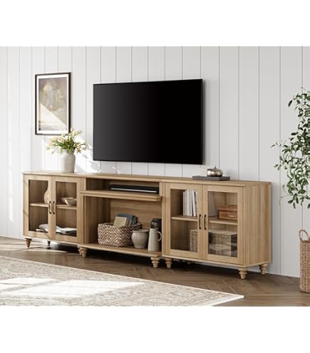 Amazon.com: WAMPAT 100 Inch TV Stand with Glass Door, Wood TV