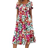 ZEAGOO Womens Casual Dresses for Summer Short Sleeve Flare Midi Dress Loose Flowy Beach Sundress