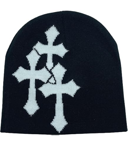 Y2K Knitted Beanies Hat Cross Graphics Men Women Jacquard Hat Punk