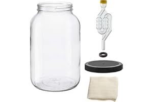 North Mountain Supply 1 Gallon Glass Wide Mouth Jar With Drilled Black Plastic Lid, Twin Bubble, & Cheesecloth - USDA Approved, BPA-Free, Dishwasher Safe For Fermenting - 1G-110-TB-1