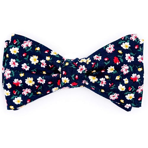 Handgenahte Herren Anzug Fliege Dunkelblau Mit Gelben Roten Blumen Zum Selbstbinden Querbinder Amazon De Handmade