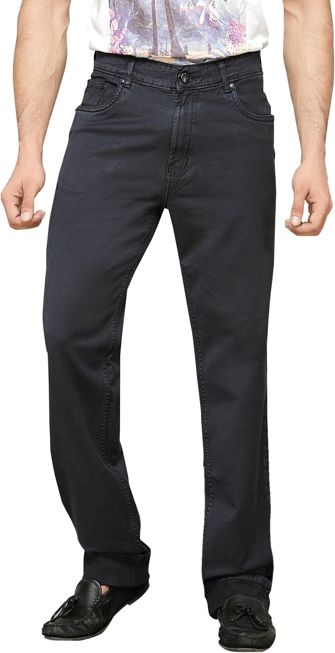 Dragaon Mens Super Stretchable Relax Fit Silky Fabric Jeans- Dark Grey