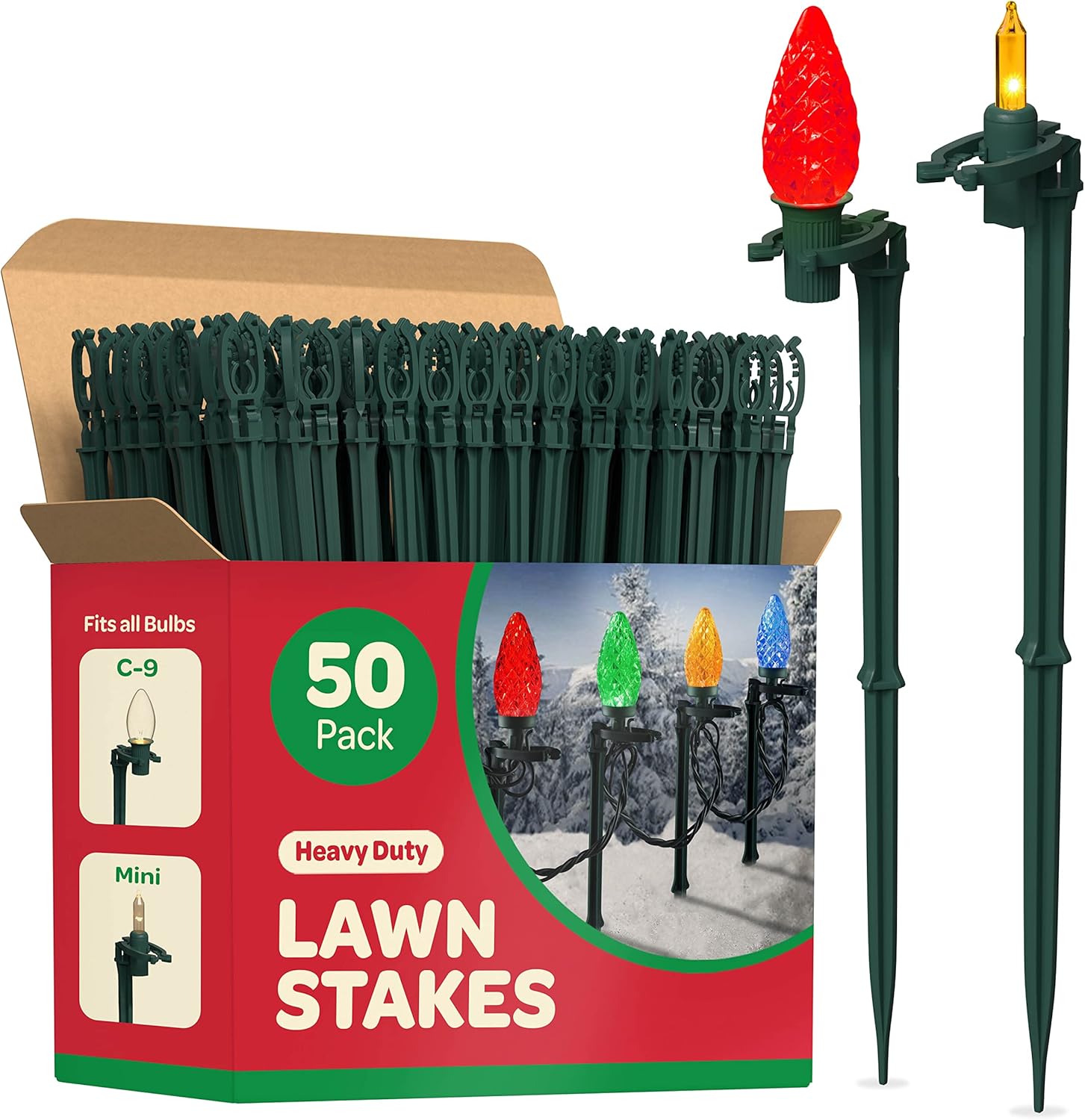 Decorative Garden Stakes - Christmas Light Yard Stakes [Set of 50] Outdoor Light Stakes - 8.5