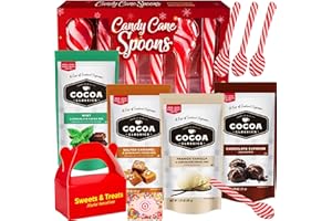MUCHAI INNOVATIONS Hot Cocoa Chocolate With Marshmallow & Peppermint Candy Cane Spoons Gift Set | Muchai Treat Box Included | Holiday Gift Office Him or Her (6 Peppermint Spoons & 4 Hot Chocolate Variety Pack)
