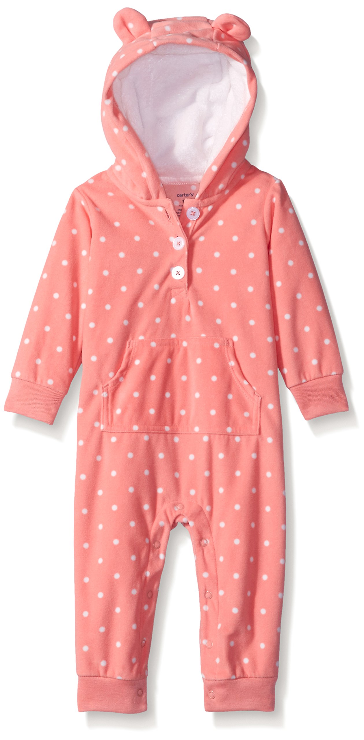 Carters Baby Girls Hoodie Onesie 12 Months Coral Polka Dot
