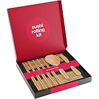 Sushi Making Kit Deluxe with Chopsticks - 100% Bamboo - Includes 2 Rolling Mats, Rice Spreader, Rice Paddle, 5 Pairs…