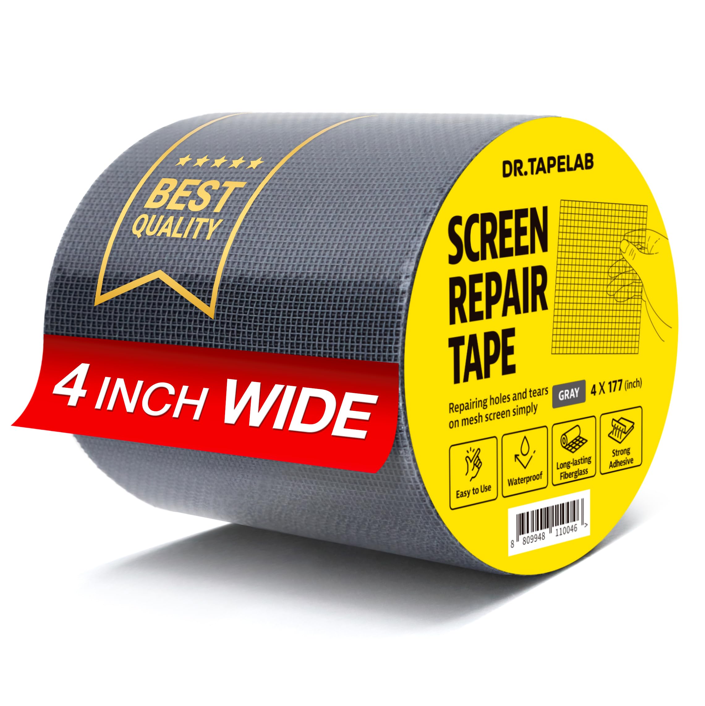 Photo 1 of DR.TAPELAB, Grey Window Screen Repair Tape, 4 in X 15 FT, Screen Repair Kit for Windows or Doors, Strong Adhesive Patch Kit Fiberglass Mesh Tape