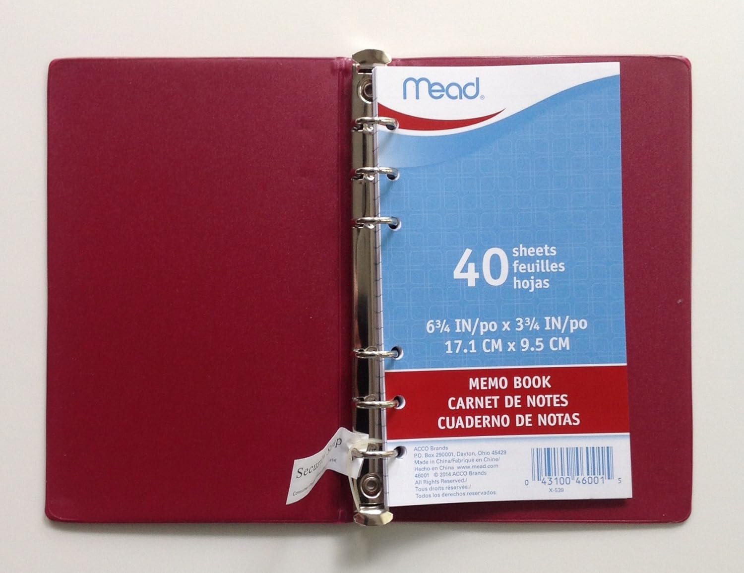 Mead 46001 Small 6Ring Red Vinyl LooseLeaf Memo Notebook with 63/4 x