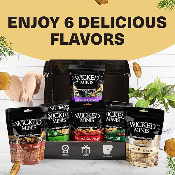 WICKED MINIS SOUP & OYSTER CRACKERS – SALTINE & SALTED FLAVORED MINI PUFFED SOUP, SAVORY SNACKING MIX, SEASONED CROUTONS SALAD TOPPERS, CRACKERS FOR CHILI 6OZ (GARDEN DILL)