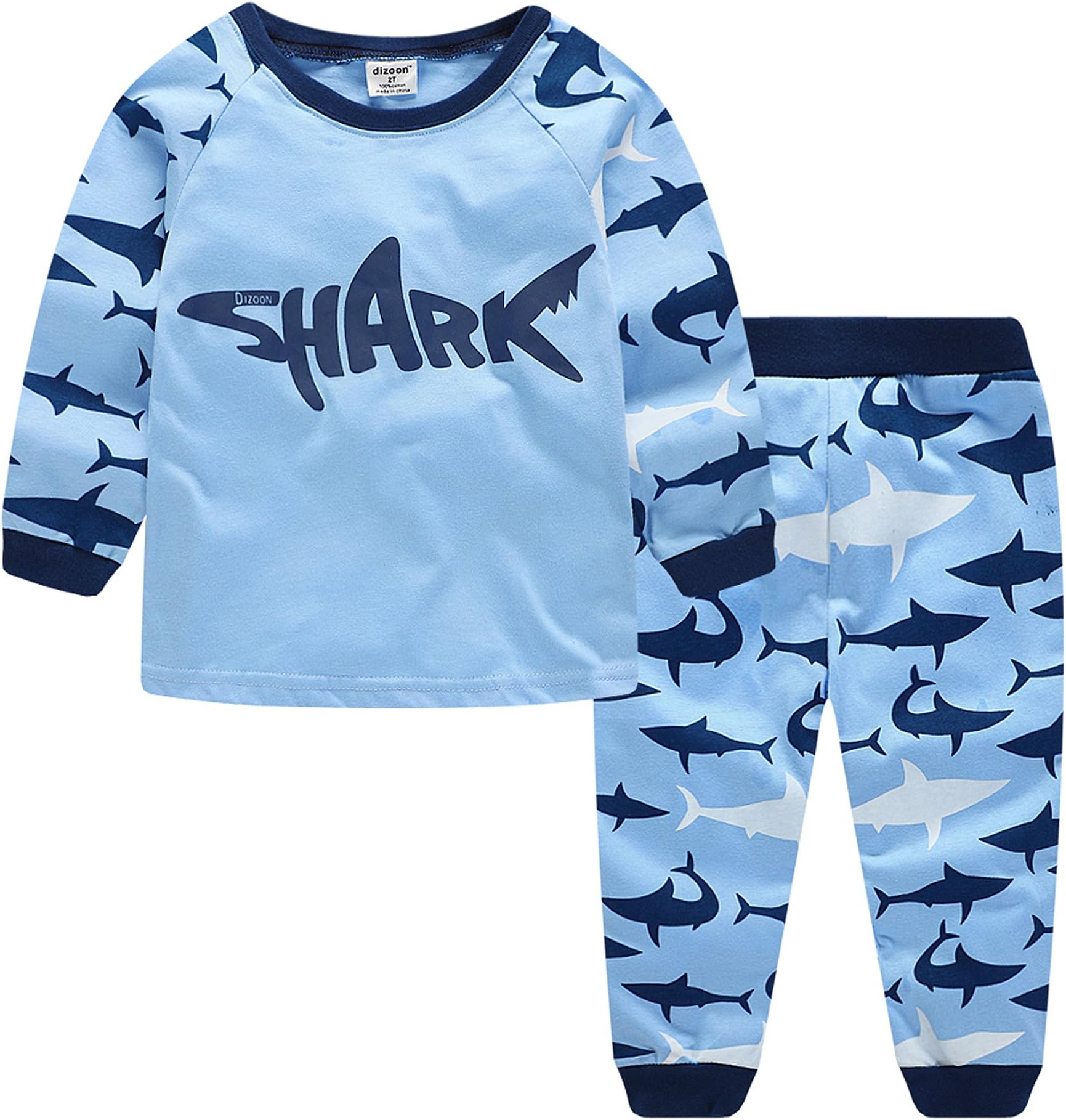 Big Boys Pajamas Long Sleeve Shark Kids PJS Girls Sleepwear Set Winter Size 9-10 Years 2 Piece 100% Cotton