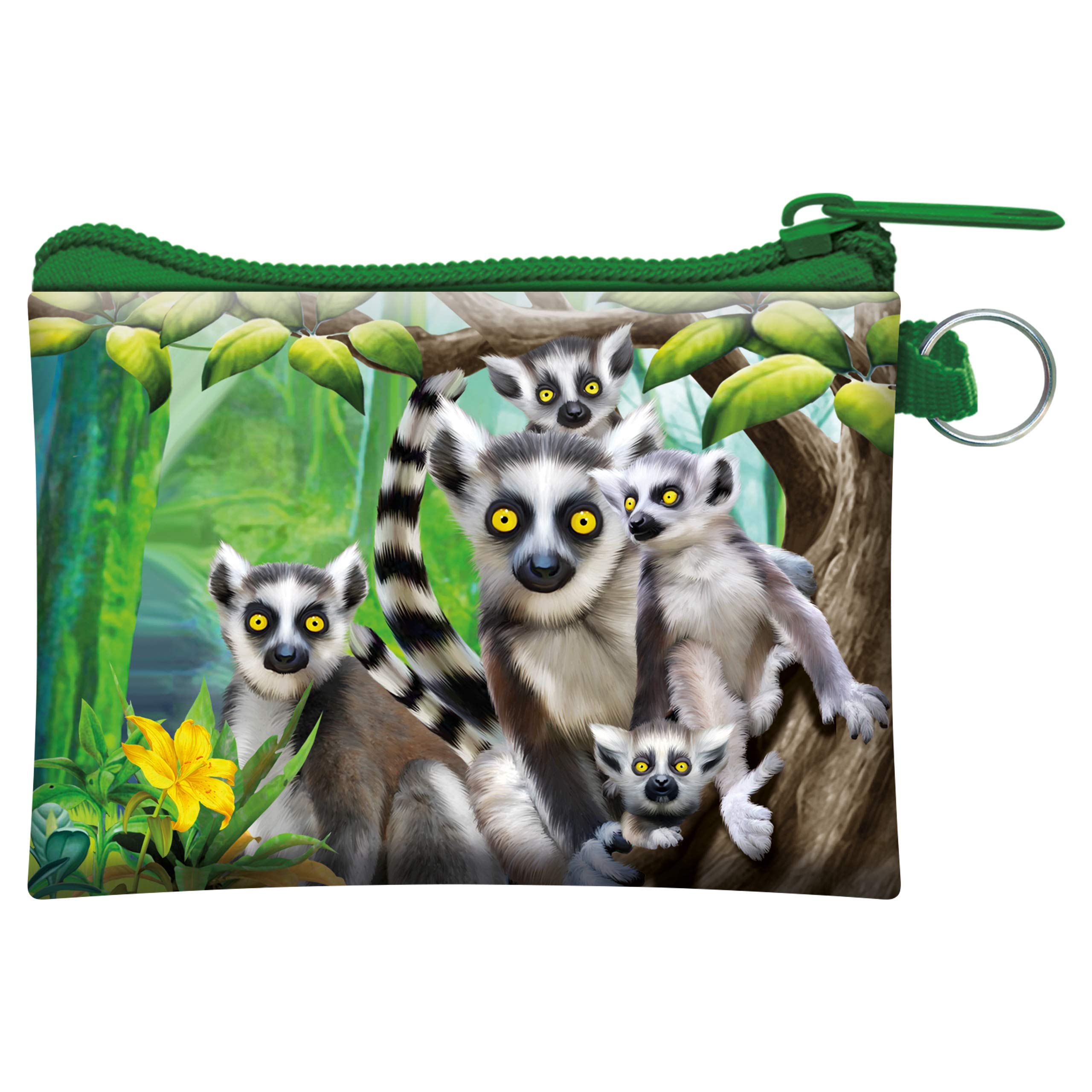 3D LiveLife Coin Purse - Ring-Tailed Lemurs from Deluxebase. Lenticular Jungle Themed Wallet Featuring Secure Zip, Compact Design for Cash and Card Storage. Perfect Wild Animal Gift.