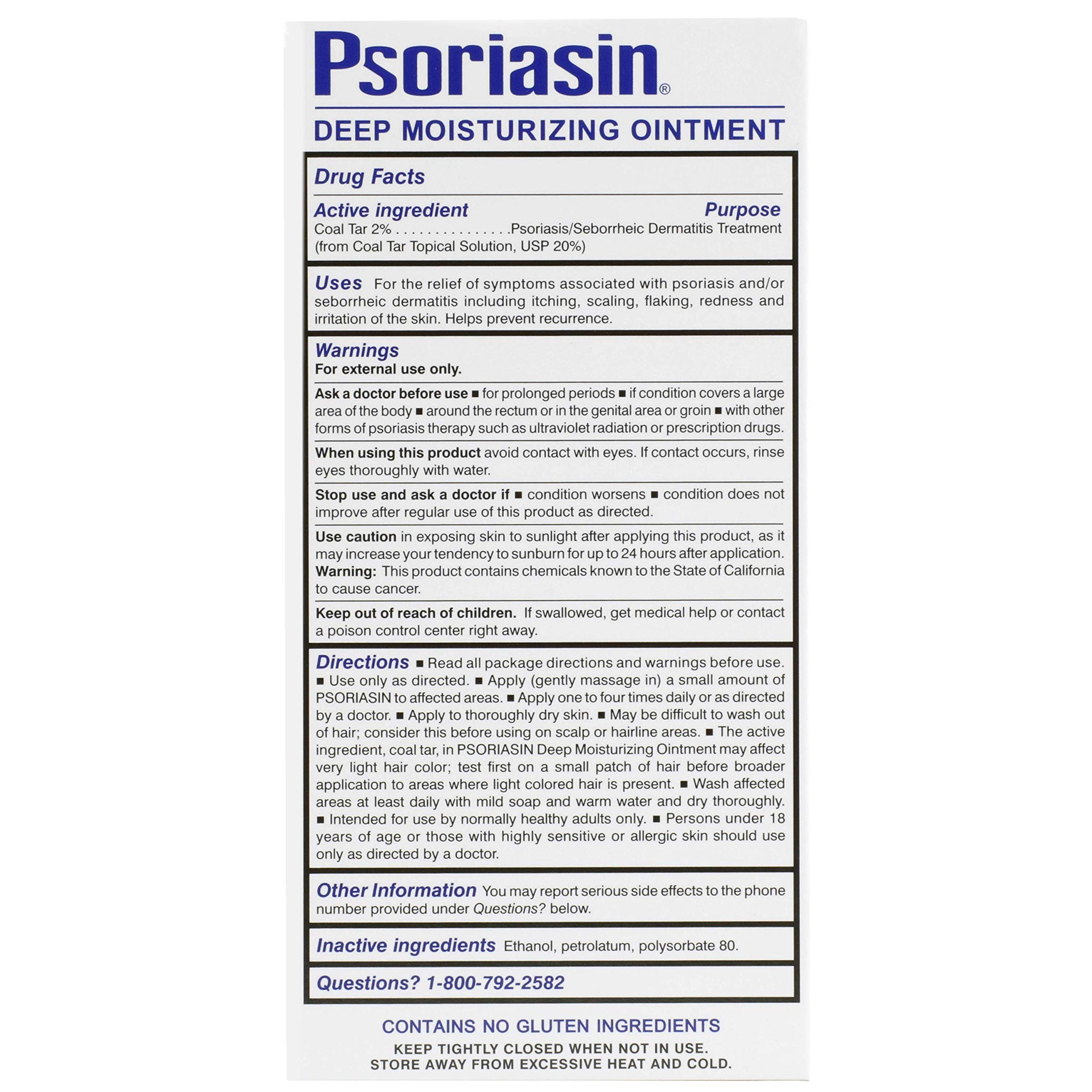Psoriasin Deep Moisturizing Ointment - 2% Coal Tar - Stops Psoriasis Itching, Scaling, Redness - 4.2 oz