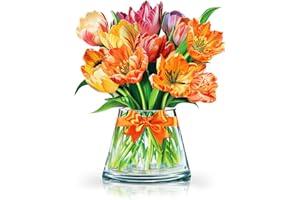PAEONE Paper Pop-Up Flower Card, Harmony Tulips, Forever Flowers Bouquet 3D Popup Greeting Cards, Blank Note Envelope, Birthday Gift Cards, Mother's Day, Holiday Decorations