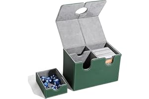 ZLCA Card Deck Box with Dice Tray for MTG Cards, 200+ Card Storage Box Fits for TCG CCG, PU Leather Strong Magnet Collectible Card Case (Green)