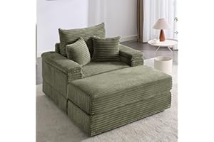 Neylory 42.5" Oversized Chair Chaise Lounge Indoor, Reclining Chair Single Sofa with Ottoman, Comfy Thicked Upholstered Recliner Cloud Chair, Corduroy Sleeper Couch for Living Room, Green