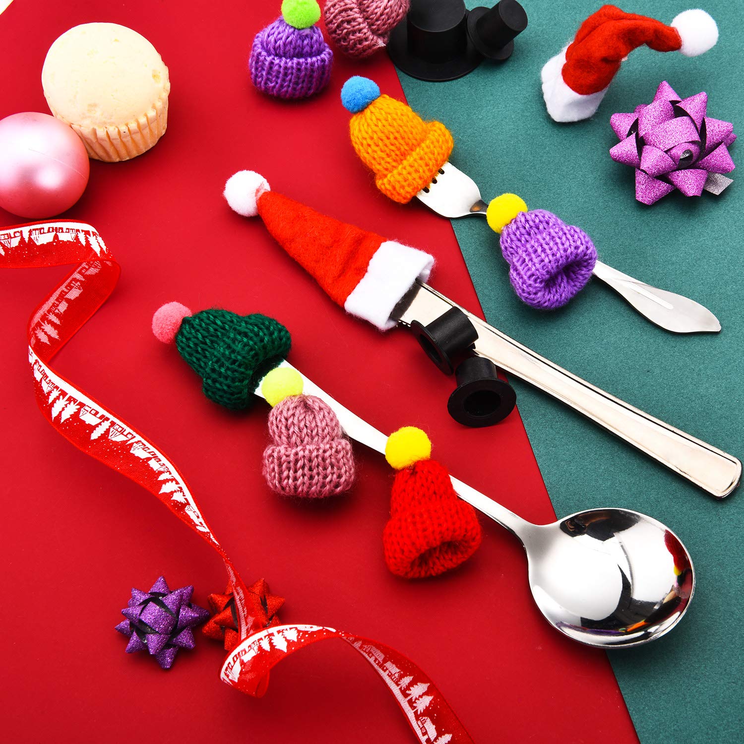 WILLBOND 120 Pcs Christmas Mini Santa Hat for Crafts Cute Tiny Knit, Plastic and Plaid Hats Set Xmas Decoration for Christmas Tree Ornaments DIY Art, 6 Styles