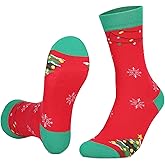 Ainuno Mens Christmas Socks Size 9-15,Cotton Crew Socks Funny Holiday Socks Xmas Dress Socks