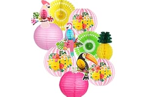 zilue Luau Party Decorations, Aloha Paper Lanterns Tropical Parrot Birds Tissue Paper Fans Pineapple Honeycomb Decorations for Beach Pool Flamingo Moana Birthday Party Supplies