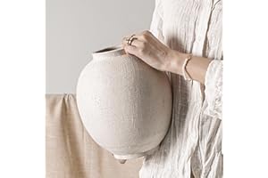 Large White Ceramic Vase - 9.8 Inch Rustic Farmhouse Vase for Home Decor, Minimalist Tall Vases for Living Room, Table, Bathr