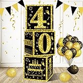 Eiurteao 3pcs 40th Birthday Decorations Boxes for Men Women, Black Gold Happy 40 Birthday Balloons Boxes Party Supplies, 40 Year Old Bday Theme Cardboard Box Decor