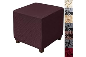 ANWUCHEN Ottoman Cover-Stretch Knitted Jacquard Ottoman Cover Square-Soft Square Ottoman Covers Slipcover -Thick Storage Ottoman Cover Foot Stool Cover with Elastic Bottom Small Coffee