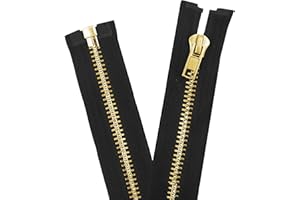 Mandala Crafts 23 Inch Metal Heavy Duty Zippers - #10 Black Tape Gold Metal Separating Zippers for Sewing Jacket Coat Upholstery