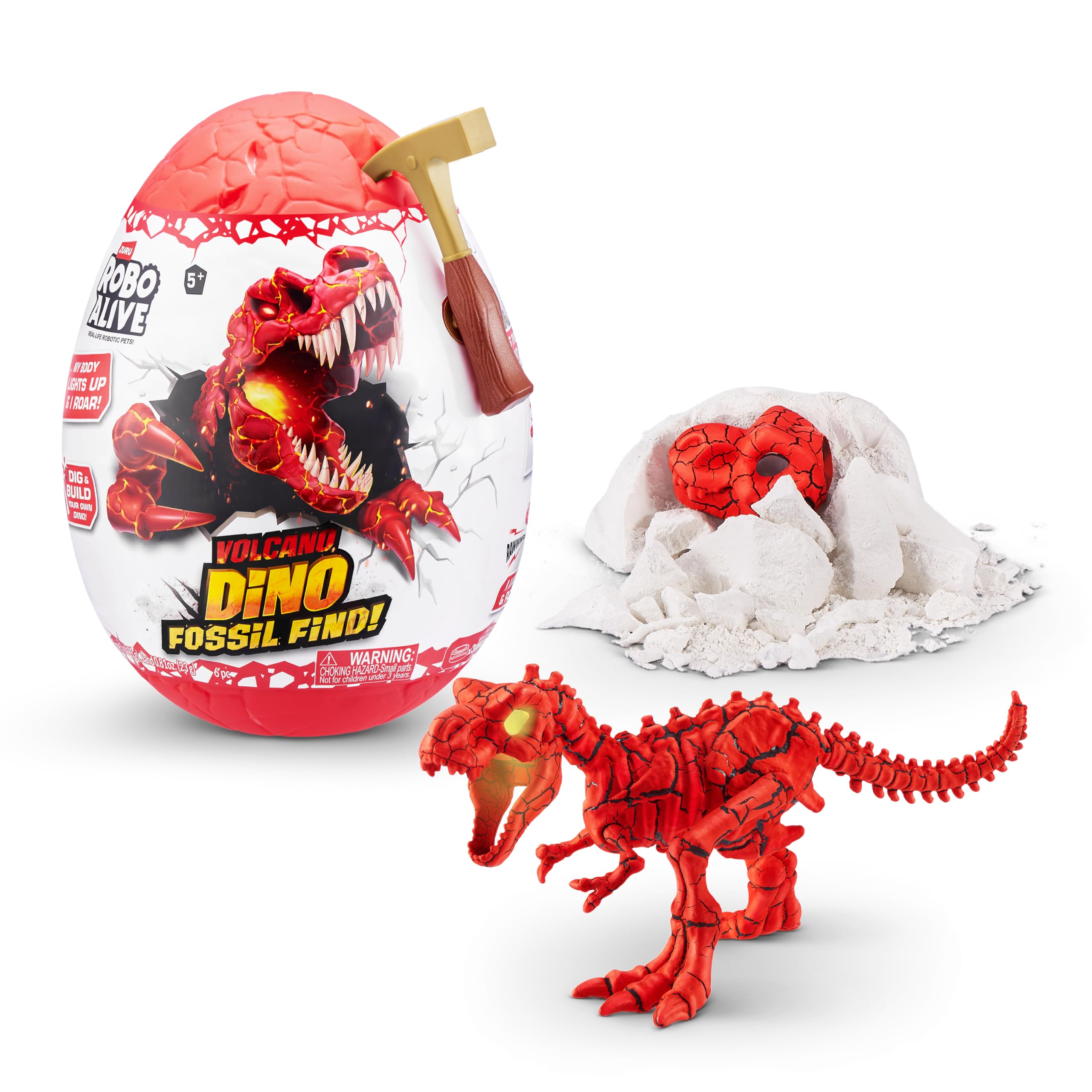 ROBO ALIVE Volcano Dino Fossil Find T-Rex by ZURU Boys 4-8 Dig and Discover, STEM -Excavate Prehistoric Fossils, Educational Toys, Great Science Kit Gift (T-Rex)