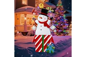 Roberly Christmas Yard Signs Outdoor Decorations, 35.4" Lighted Snowman Metal Christmas Yard Stakes with Joy LED Lights Battery Operated Waterproof Timer for Xmas Lawn Garden Walkway Holiday Decor