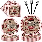 EUOYUFO 96PCS I DO BBQ Plates and Napkins Party Supplies BBQ Bridal Shower Decorations Bar B Q Wedding Engagement Barbecue Disposable Paper Tableware Set Serves 24 Guests