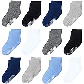 HYzgb 12 Pack Non Slip Kids Toddler Baby Socks with Grips for 1-7 Years Boys Girls Cotton Crew Socks Multi Colors