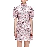 Ladyful Women's Summer Floral Dress Short Sleeve Button Down Shirt Mini Dress Ruffle Mock Neck Shift Sundress