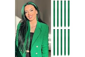 FESHFEN Green Clip in Hair Extensions, Colored Hair Extension 10 PCS Highlight Hair Piece Colorful Straight Synthetic Clip in Hairpieces for Women Girls Daily Party Christmas, 22 inch