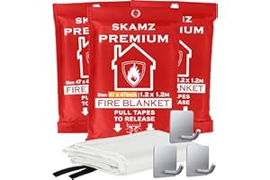 SKAMZ Premium Fire Blankets Emergency for Homes (3 Packs 47x47 Inches XL Size 100% Fiberglass) Extinguisher for Kitchen, Heavy Duty Fire Suppression for Home Safety
