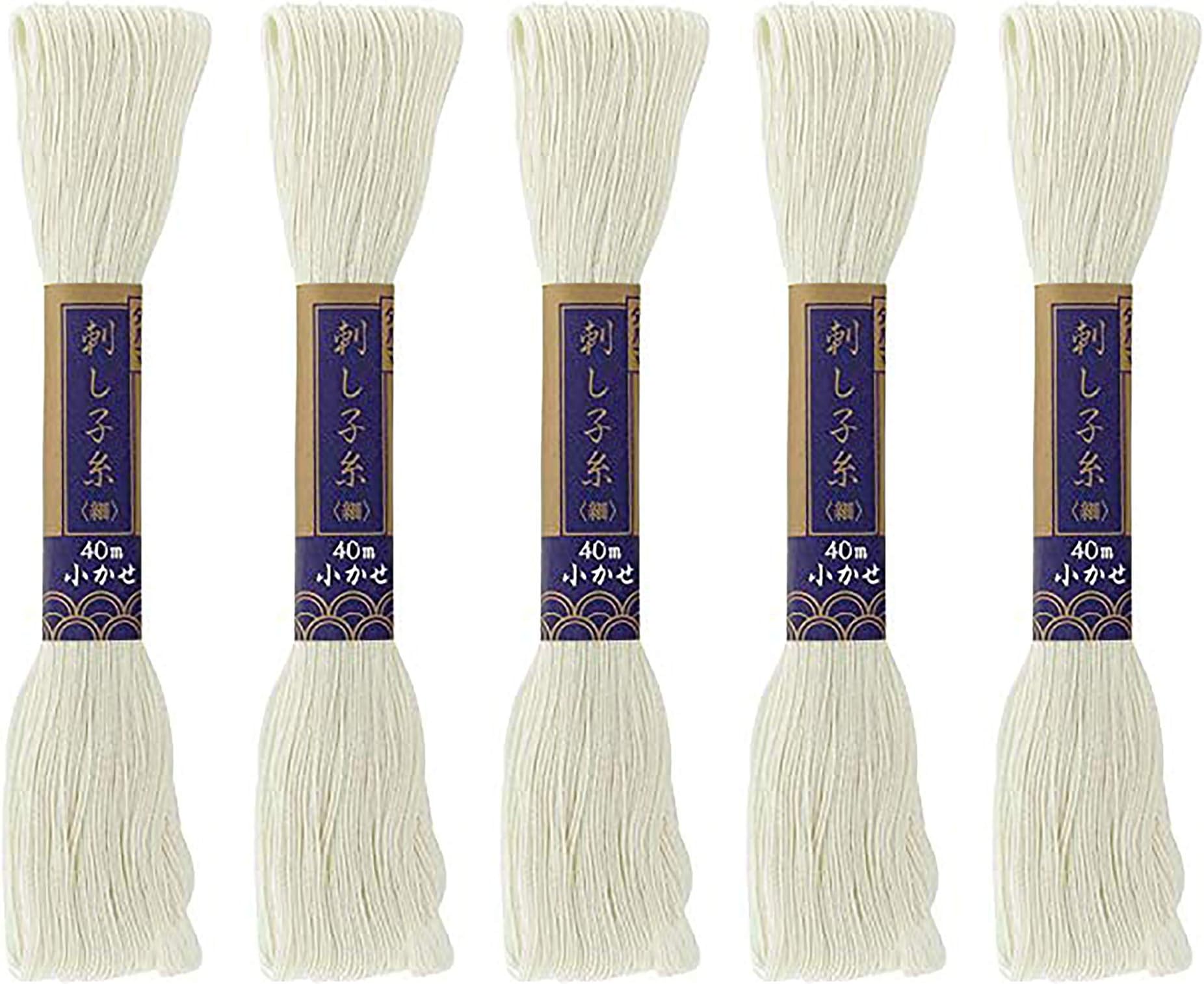 Sashiko Thread 40m. Color #2 Ecru (Unbleached, Original) White. Thin Thread (Package of 5)