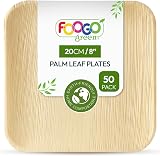 FOOGO Green 8in 50 Palm Leaf Plates Square Eco Biodegradable Compostable