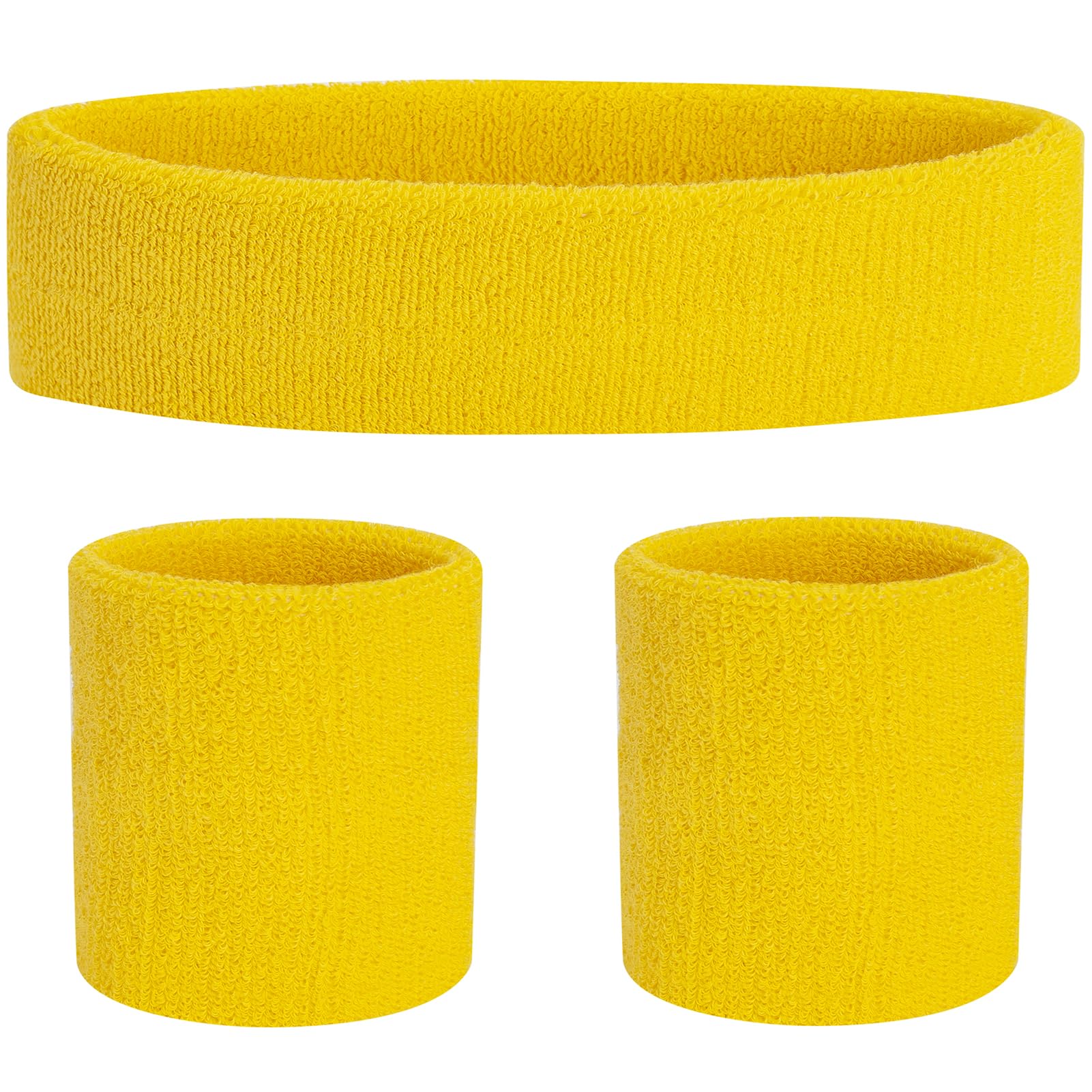 FACATH Sweatband Set Yellow Sports Headband Wristband Set Sweatbands Terry Cloth Wristband Athletic Exercise Basketball Wrist Band Headbands Moisture Wicking Sweat Absorbing Cotton Stripped Sweat Band