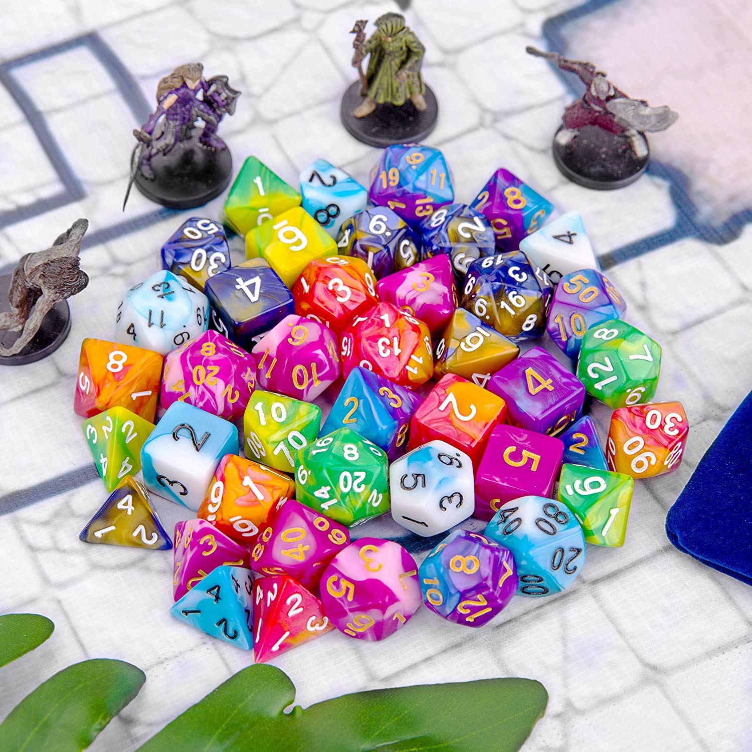DND Dice Set, 42pcs Polyhedral Dice D&D Dice with 6 Blue Drawstring Bags, 6 Complete Double-Colors Dice Sets for Dungeons and Dragons RPG MTG Table Games etc
