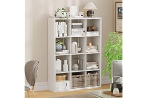 Jpiziso 12-Cube Storage Organizer, Wooden Cube Shelf Bookcase with Reinforced Thick Shelves, Heavy-Duty 36.93" L x 9.37" W x 
