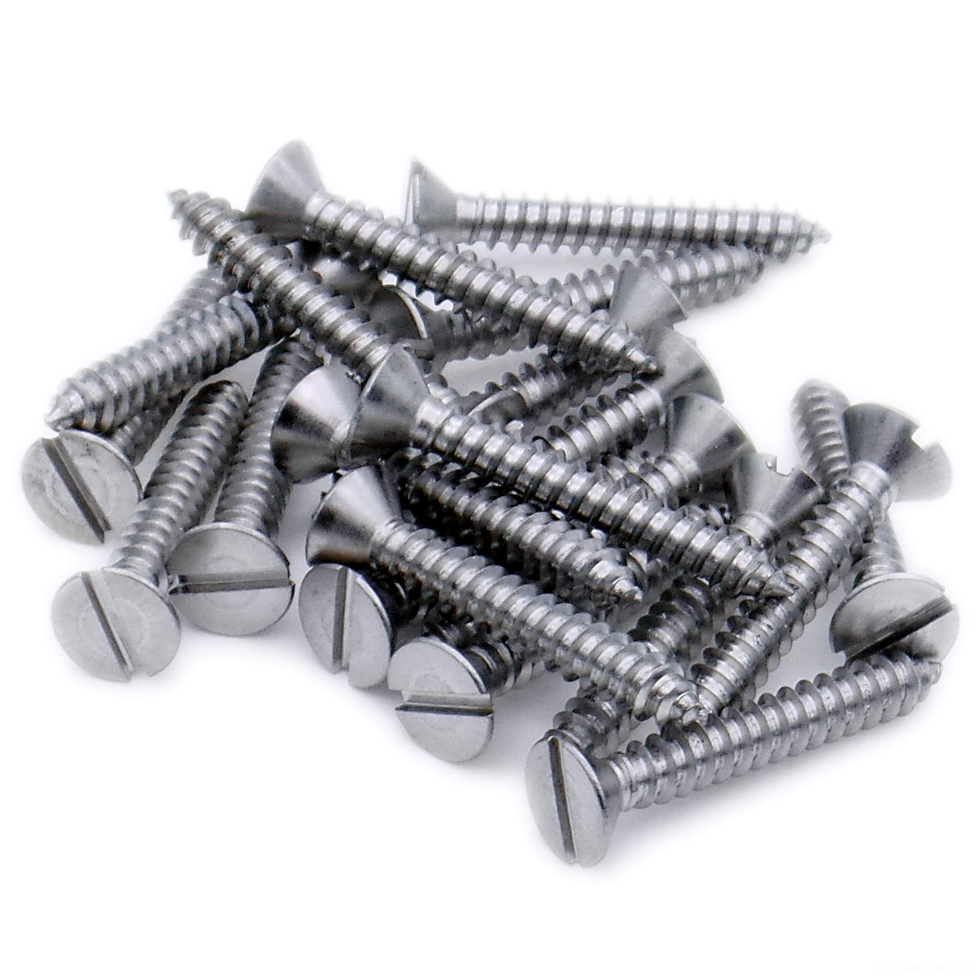 No.14 x 1 (6.3mm x 25mm) Slot Countersunk Self-Tapping Screw - Stainless Steel (A2) (Pack of 20)