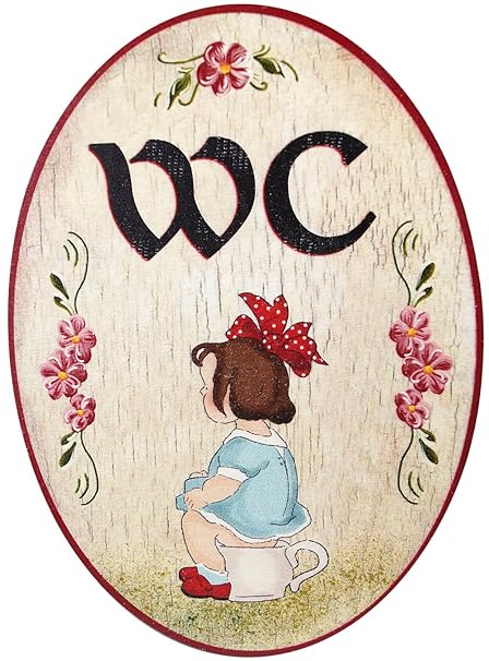 Kaltner Präsente Geschenkidee - Holz Türschild im Antik Design Motiv WC Toilette Damen MÄDCHEN (Ø 18 cm)