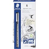 Staedtler Pigment Liner, Fineliner Pen for Drawing, Drafting, Journaling, 0.5mm, Black, Box of 5 Pens, 308 05-9M