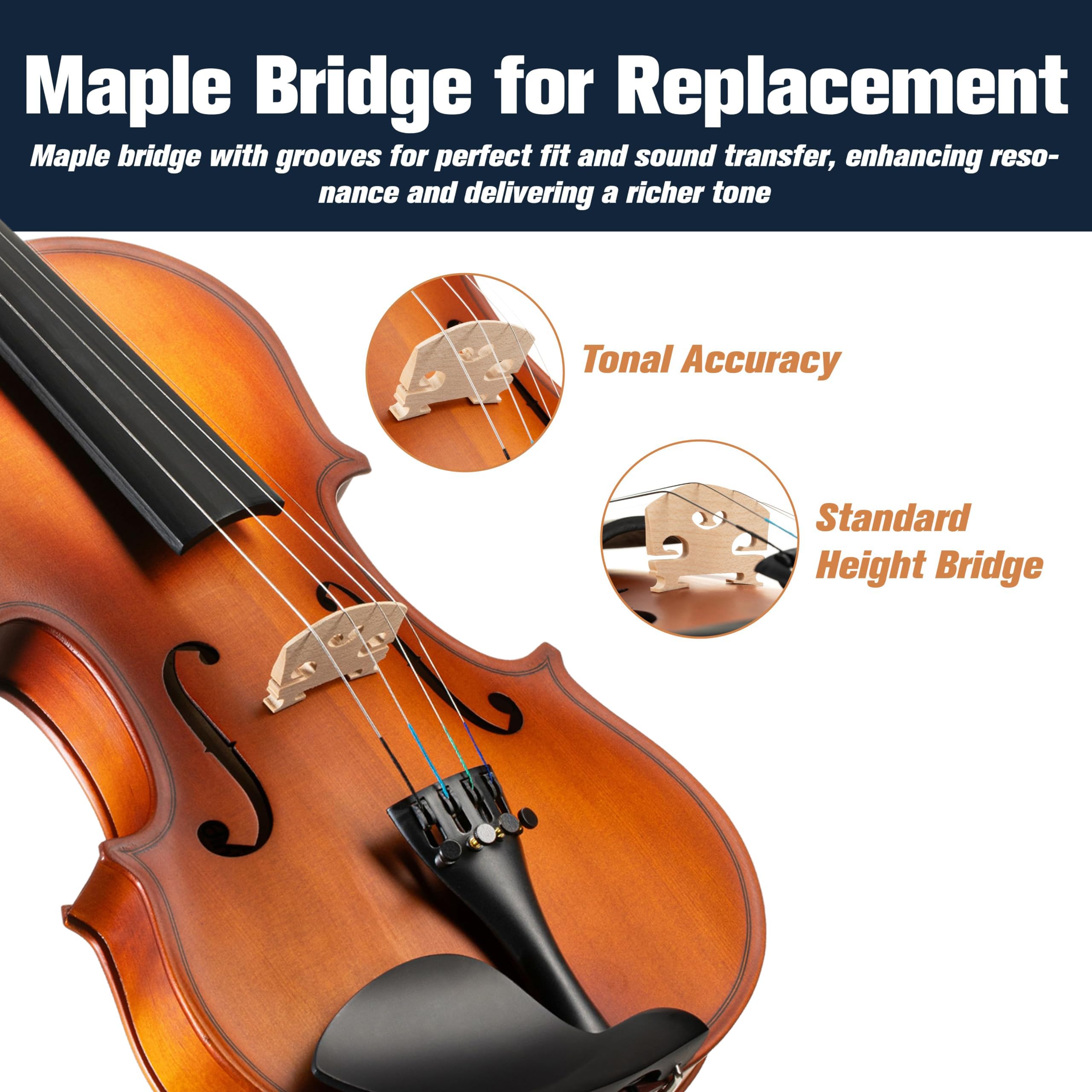 Mendini By Cecilio Violin 4/4 Full Size For Beginners - Fiddle Solidwood Kit with Hard Case - Acoustic Violins with Bow, Rosin, Tuner, Extra Strings & Bridge, Shoulder Rest and Lesson Book