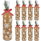 Mimorou 8 Pack Christmas Coquito Glass Wine Bottle Sets 25 oz Empty Clear Liquor Bottles with Ribbon and Artificial Branches for Home Brewing Xmas Gifts(Snowflake)