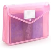 Tamaki Plastic Expanding File Folder, Fit Letter/A4 Size, Pink, 1 Pack | Transparent envelopes with Snap Closure, No Dividers, Large Capacity