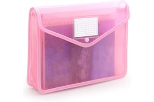 TAMAKI Plastic Expanding File Folder, Transparent envelopes with Snap Closure, No Dividers, Large Capacity, Fit Letter/A4 Size (Pink)