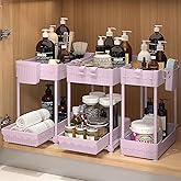 Sevenblue 3 Pack Under Sink Organizers, 2-Tier Multi-Use Kitchen and Bathroom Organizers and Storage with Sliding Drawers，Bathroom Cabinet Organizer (Pink, 12.8 Inch)