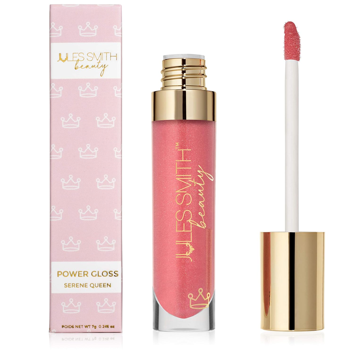 Jules Smith Power Lip Gloss - Vegan & Cruelty Free with Vitamins A & E - Pink Lip Gloss with Natural Ingredients for Hydrating & Moisturizing - Pink Quartz Inspired Lipgloss - Serene Queen