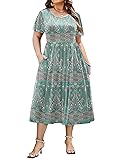IN'VOLAND Plus Size Womens Floral Boho Dress Round