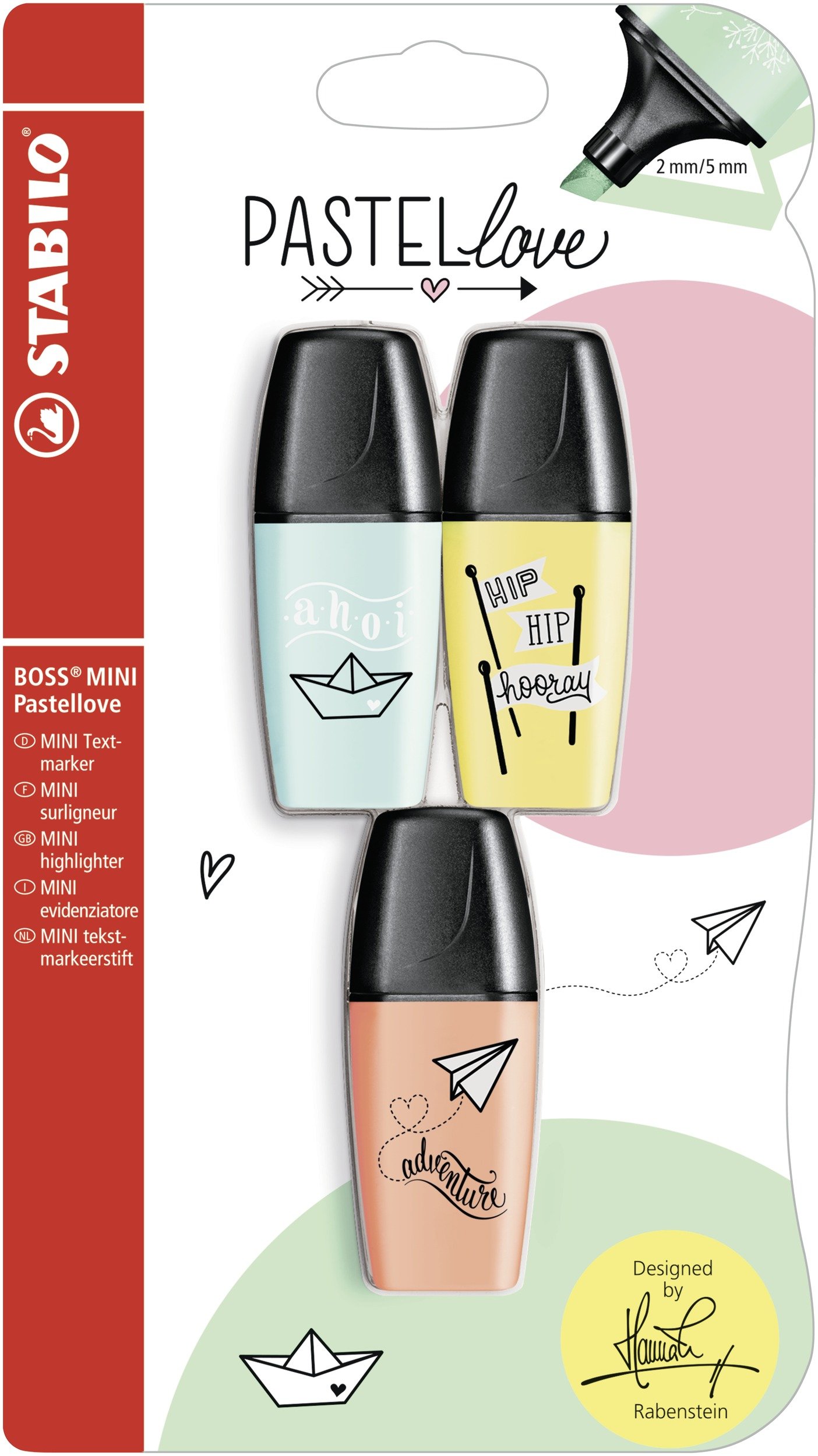 Highlighter - STABILO BOSS MINI Pastellove - Pack of 3 - Touch of Turquoise, Milky Yellow, Creamy Peach — image 1